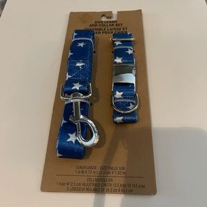 Old Navy Dog Size S/M Blue W/ White Stars Printed Collar 13.5”-19.5”& Leash Set